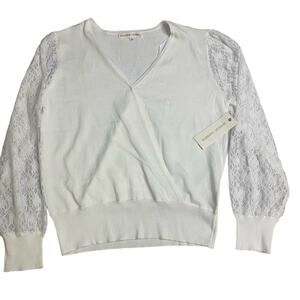 womens shirt M Lace see through vneck sexy sheer‎ bold Seductive bold artsy wrap